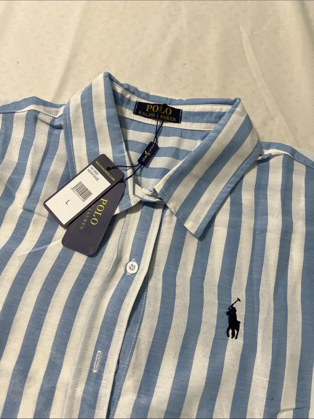Polo by Ralph Lauren Blue & White Striped Button-Down Shirt - Picture 3 of 3